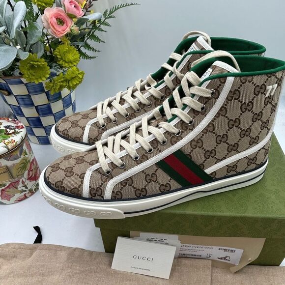 Men's Gucci tennis 1977 high top sneakers size 12.5 made in Italy - Picture 1 of 10